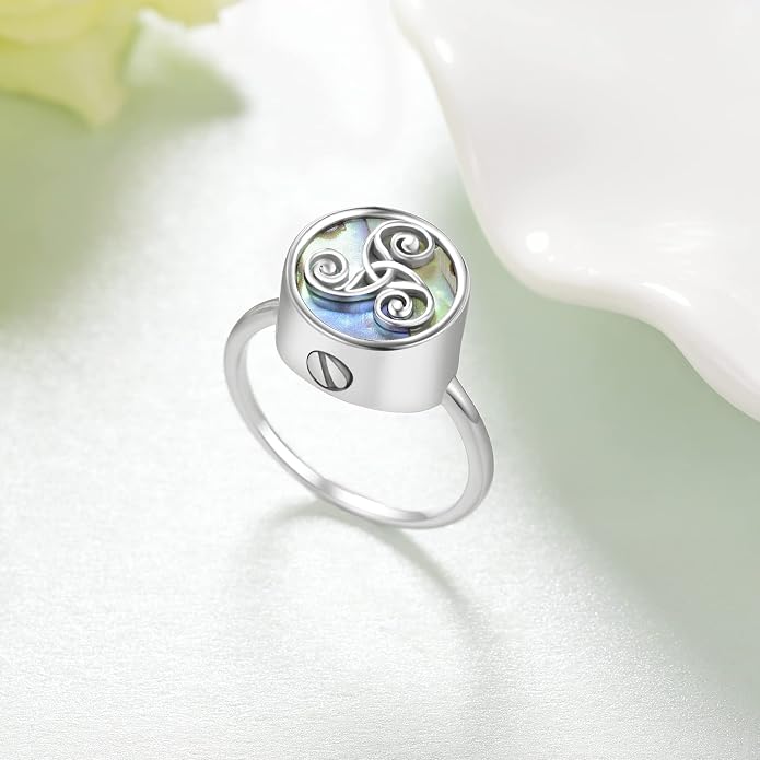 Eternity Celtic Knot Urn Ring for Ashes 925 Sterling Silver Abalone Shell Urn Ring Memorial Keepsake Cremation Rings for Women