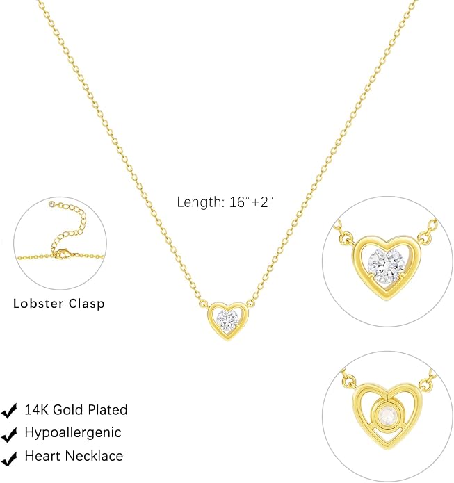 HERIER Cute Heart Necklace Dainty 18k Gold Plated Tiny Heart Pendant Choker Necklaces Small Gold Love Open Heart Chain Necklace for Women Simple Gold Necklace for Women Trendy Jewelry