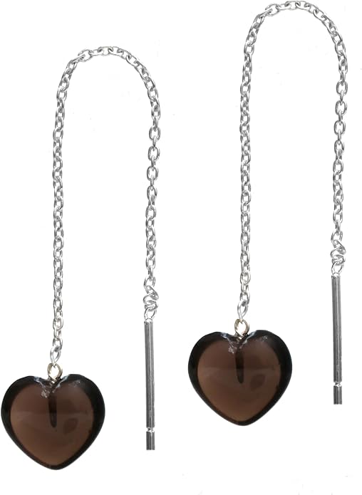 Gemstone Heart Shaped Threader Earrings in 925 Sterling Silver, Pull Through Adjustable, Versatile & Trendy, Perfect Valentine's Gift for Women, Choice of Gemstone Available