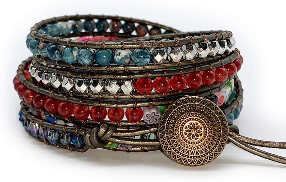 Boho Wrap Bracelet for Women, Handmade Natural Imperial Jasper Multi-Layer Stone Beaded Bracelet, Bohemian Healing Crystal Stone Jewelry Gifts