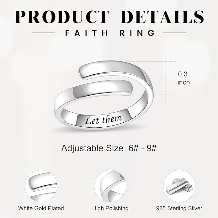 BEILIN 925 Sterling Silver Inspirational Jewelry Rings Adjustable Ring Personality Encouragement Gift for Teens Women