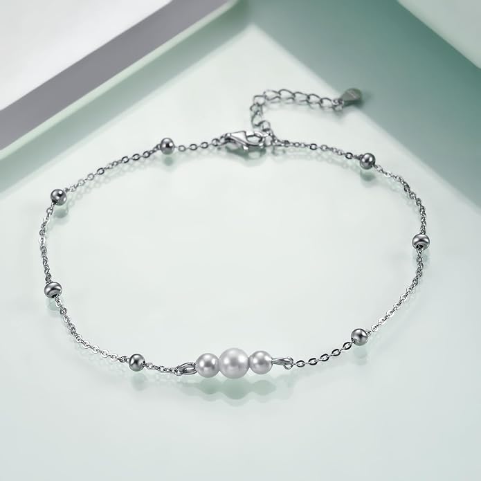 Rnivida 925 Sterling Silver Anklet for Women, Dainty Cross, Evil Eye, Anchor, Wave Beads Chain Ankle Bracelet