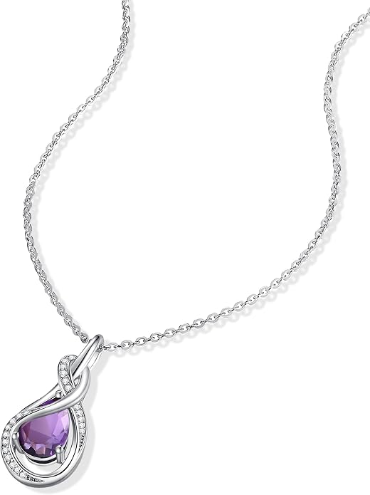 FANCIME TimelessTie Birthstone Necklace for Women White Gold Plated Sterling Silver Ribbon Design Jewelry Knot Pendant Fine Jewelry Gemstone Anniversary Birthday Graduation Mothers Day Gifts for Women Wife Mother Her