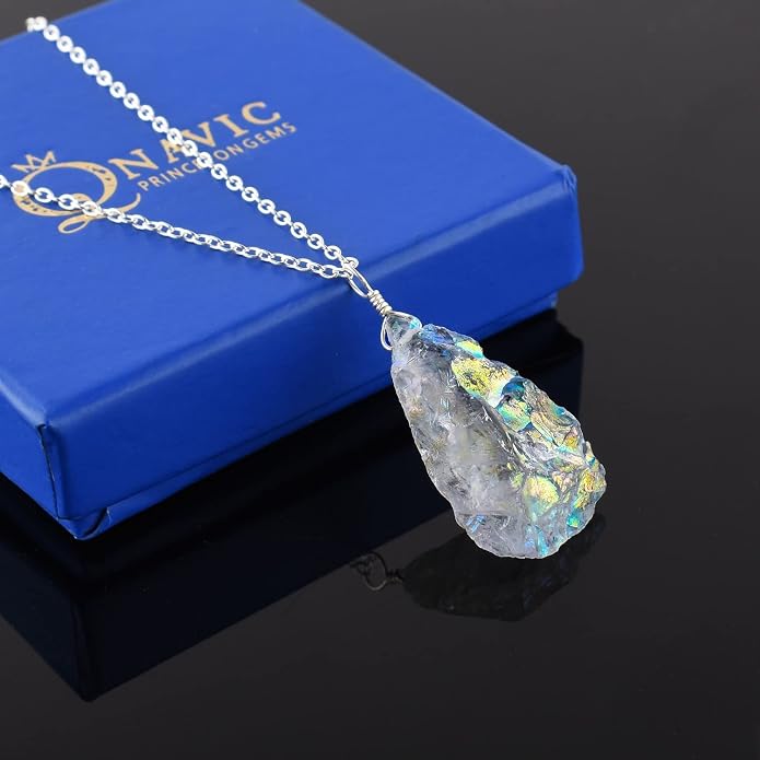 Raw Gemstone Dainty Pendant Necklace for Women, Natural Birthstone Handmade Jewelry, Healing Chakra Crystal, Silver Plated Chain 18" Birthday Gift for Her