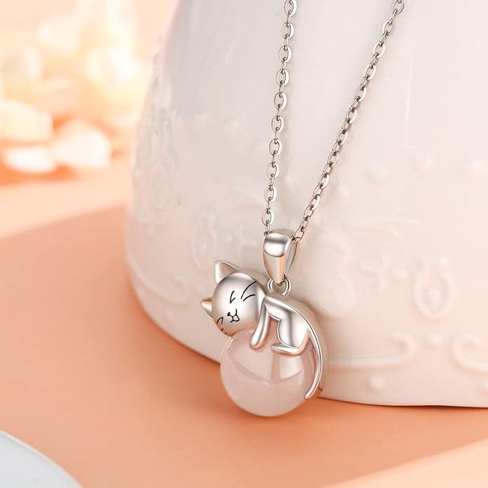 Cat Necklace Sterling Silver Cat Zircon Pendant Gothic Jewelry for Women Animal Lovers Gifts