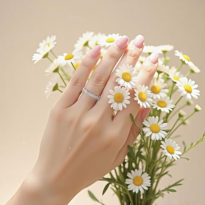925 Sterling Silver Rings for Women Daisy Flower Stack Rings，Sterling Silver Hypoallergenic Fade-Resistant，Non Tarnish Statement Ring Fashion Marriage Band Sunflower Stacking Ring Jewelry Gift for Women
