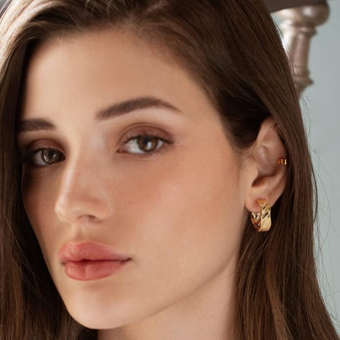 MYEARS Women Hoop Earrings Gold 14K Gold Filled Small Simple Handmade Hypoallergenic Everyday Illusion Jewelry