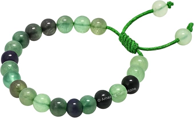 Amazing Gemstone Multi Fluorite Bracelet for Women Men's Gifts - Protection Healing Crystal Bracelet - 8mm Gemstones Beaded Adjustable Bracelet Pulseras para Hombres Mujer Stocking Stuffers