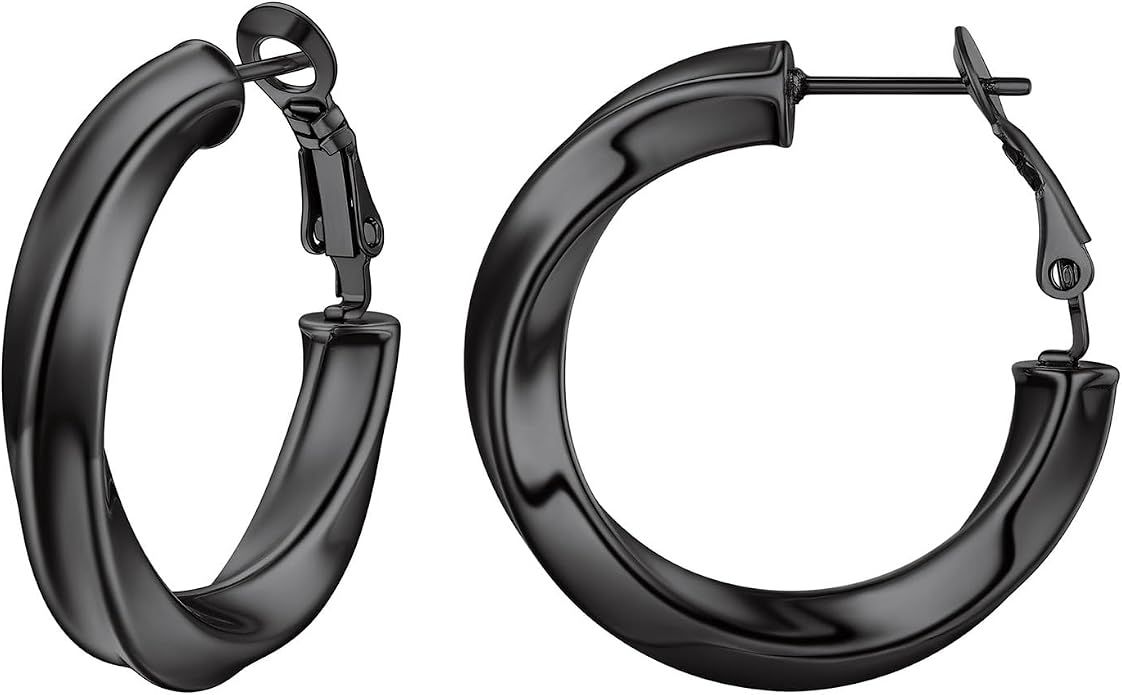 Stainless Steel Chunky Hoop Earrings For Women, Minimalist and Chic, Black/Gold Plated, Round Hoops Earrings Hypoallergenic, Size: 30mm/40mm/60mm/80mm, Come with Box