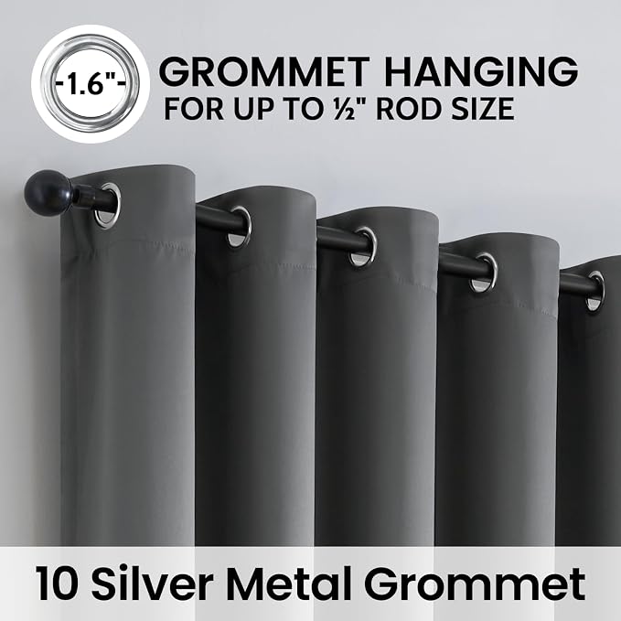 SimpleHome Grey 100% Blackout Curtains Room Darkening Living Room 84 Inch | Curtains for Bedroom,Thermal Insulated Grommet Window Drapes,Curtains for Living Room with Black Back,62 x 84 Inch,2 Panels