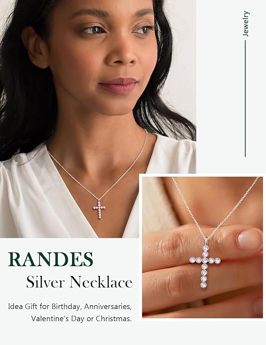 Sterling Silver Cross Necklace for Women Birthstone Religious Jewelry