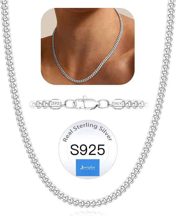 Jewlpire 925 Sterling Silver Plated Rope/Cuban/Paperclip/Herringbone Chain Necklaces for Women, 18K Gold Plated Chain Necklace,Hypoallergenic Women's Chain Necklaces 16+3 Inch