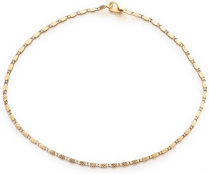 Plus Size Ankle Bracelet Chain Embossed Pattern Link 12 Inch Anklet XL Gift Boxed Gold Plated Brass