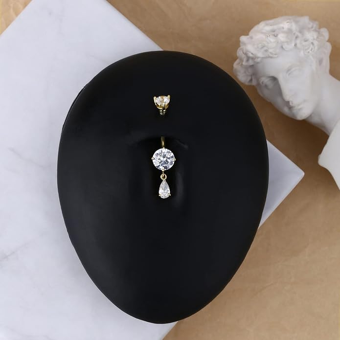 CM Crareesi Mania 10K Solid Gold Belly Button Ring Dangle 10K Yellow Gold Belly Rings Navel Piercing Jewelry
