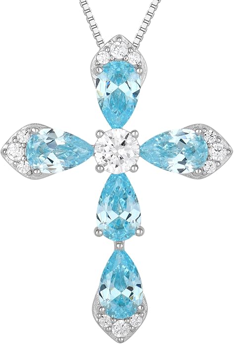 STARCHENIE Sterling Silver Cross Necklace for Women Crucifix Pendant with Birthstone Dainty Religious Jewelry Gift for Her, 18 Inch Chain