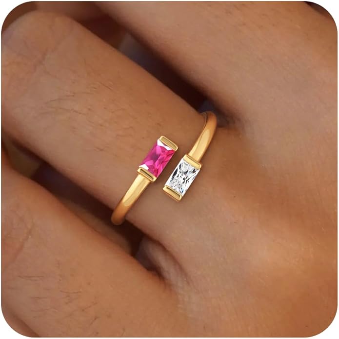 Honsny Gold Birthstone Rings for Women Non Tarnish 14K Gold Plated Adjustable Emerald Ring Cubic Zirconia Gemstone Promise Ring for Her Engagement Personalized Waterproof Jewelry Gifts for Birthday