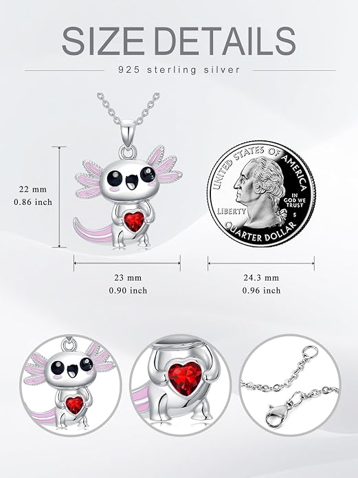 Dorunmo Axolotl Necklace 925 Sterling Silver Axolotl Birthstone Pendant Cute Animal Axolotl Jewelry Gifts for Women