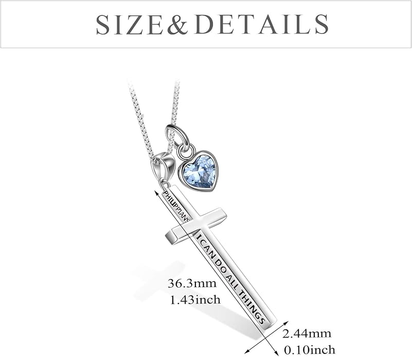 POPLYKE Cross Necklace 925 Sterling Silver Philippians 4:13 I Can Do All The Things Inspirational Necklace Gifts for Women Men 20+2''