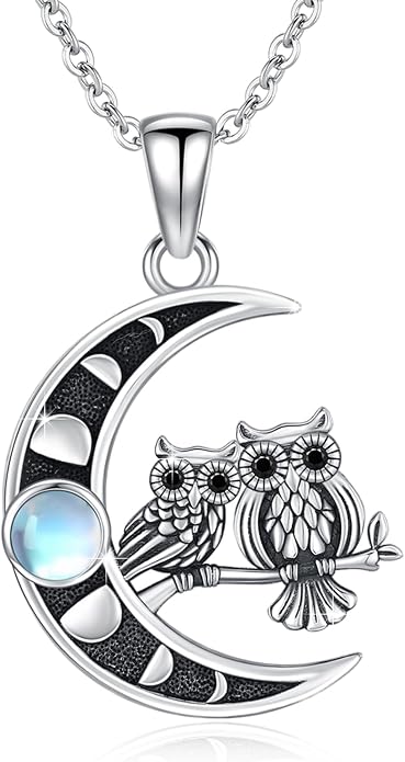 TRISHULA Crescent Moon Necklace 925 Sterling Silver Eye of Horus Animal Moon Pendant with Heart Crystal Birthday Jewelry Gift for Women Christmas Gifts for Her