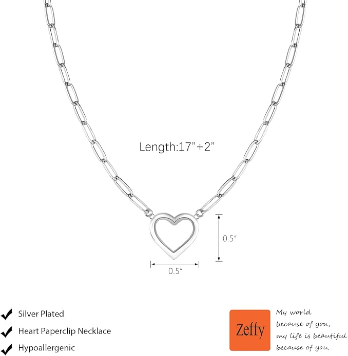 Zeffy Cute Heart Necklace 18k Gold/Silver Plated Tiny Heart Pendant Choker Necklaces Gold Love Heart Chain Necklace for Women Dainty Gold Jewelry Valentines Day Gifts for Women Girls Teen Girls