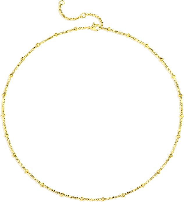Dremmy Studios Dainty Gold Choker Necklace for Women 14K Gold Plated Coin Disc Figaro Layered Beaded Flat Mariner Sideways Cross Wishbone Link Clavicle Necklaces
