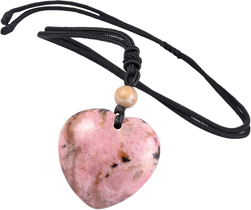 TUMBEELLUWA Carved Stone Heart Shape Necklace Chakra Quartz Pendant with Cord Amulet Healing Crystal Jewelry for Unisex