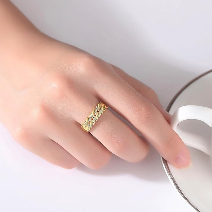 18K Gold Plated Rings for Women and Teen Girls Non Tarnish Cubic Zirconia Fidget Ring Butterfly/Snake/Mesh/Cross/Crown Knuckle Ring Open Adjustable Statement Stacking Chunky Rings