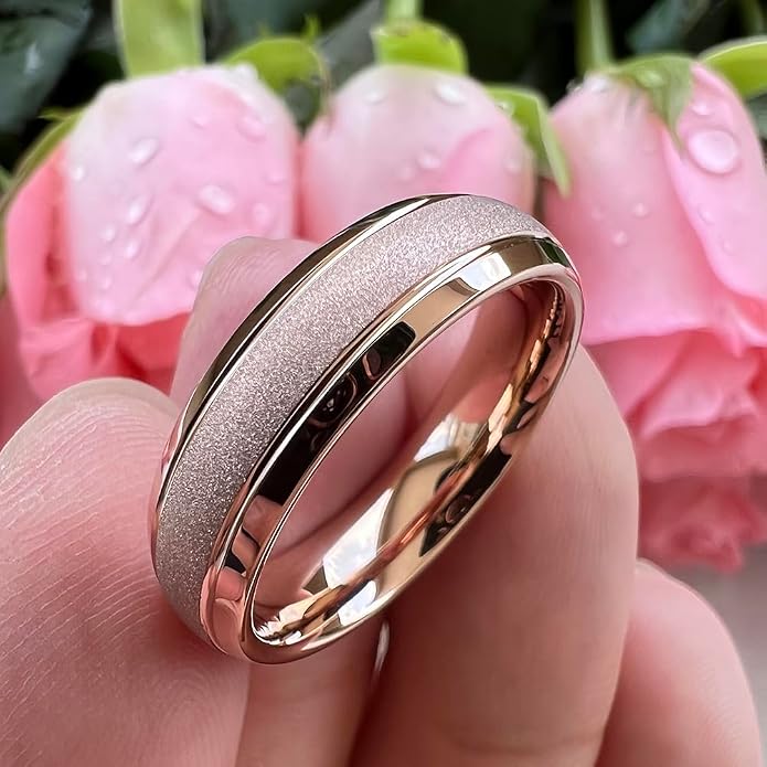 TUTISS 6mm 8mm Black/Gold/Rose Gold/White Tungsten Rings for Men Women Fashion Engagement Wedding Bands Sandblasted Finish I Love You Engraved Comfort Fit