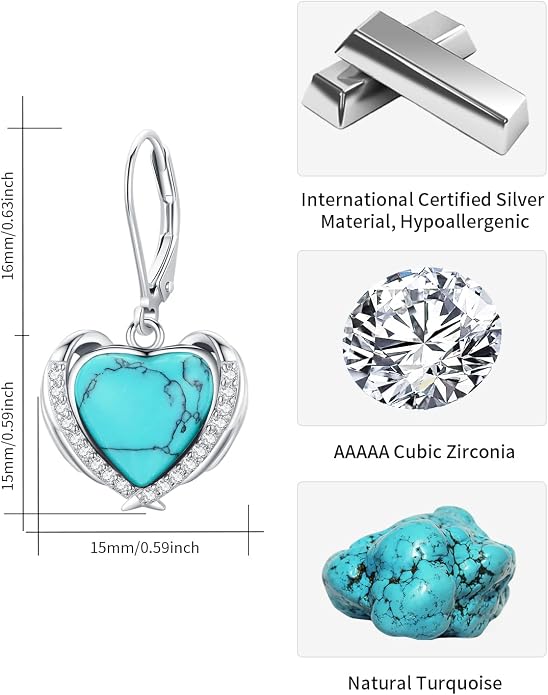 BDL Genuine Turquoise Jewelry for Women, Sterling Silver Earrings and Necklaces for Women, Leverback Dangle Drop Earrings Jewelry