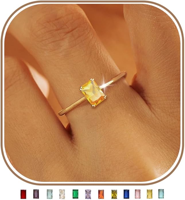KAERUN Gold Birthstone Rings for Women Non Tarnish 14K Gold Plated Stackable CZ Thumb Eternity Rings Dainty Emerald Green Gemstone Engagement Ring for Mother Lover Birthday Jewelry Gifts Size 6-10