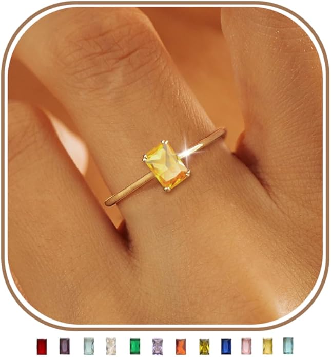 KAERUN Gold Birthstone Rings for Women Non Tarnish 14K Gold Plated Stackable CZ Thumb Eternity Rings Dainty Emerald Green Gemstone Engagement Ring for Mother Lover Birthday Jewelry Gifts Size 6-10