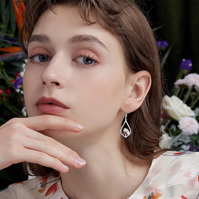 WINNICACA Sterling Silver Dangle Drop Earrings for Women Mom Flower Leverback Earrings Jewelry Christmas Anniversary Birthday Gifts