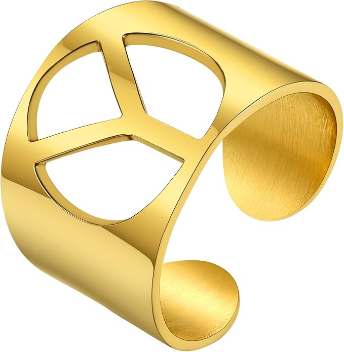 KeyStyle Bold Initial Letter Rings Adjustable, GoldChic Jewelry Women Gold Statement Ring Personalized Engraved Women’s Open Signet Ring for Party (Gold, White Gold, Black)