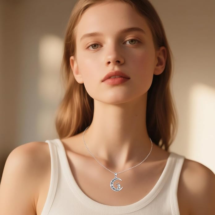 Sun and Moon Necklace 925 Sterling Silver Sun Moon Pendant Gemstone Jewelry Gifts for Women