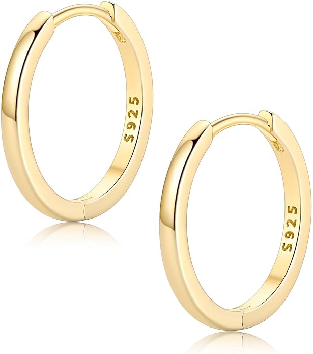 FaithHeart 925 Sterling Silver Huggie Hoop Earrings, Silver Small Hoop Earring for Women, 14K Gold/Black/Rose Gold Hypoallergenic Cartilage Earrings for Women 6/8/10/12/14/16/18/20mm