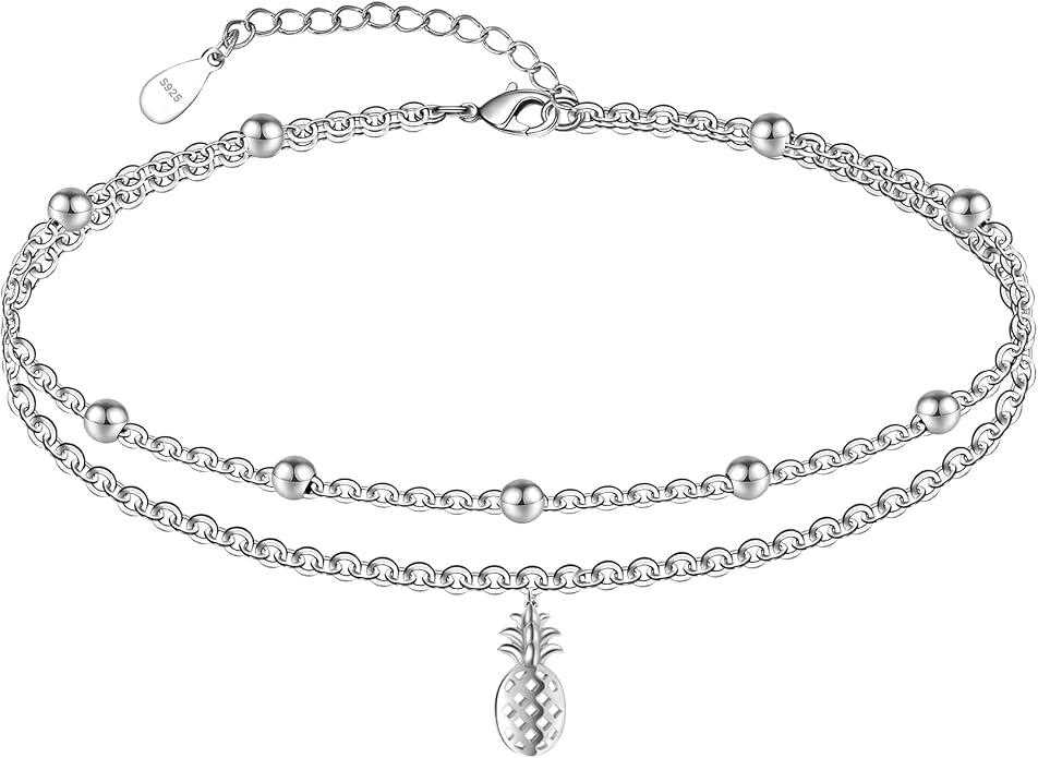 CHIC & ARTSY 925 Sterling Silver Ankle Bracelets for Women, Adjustable Layered Foot Chains with Nature & Symbol Charms, Lightweight Comfort Fit Boho Beach Everyday Jewelry