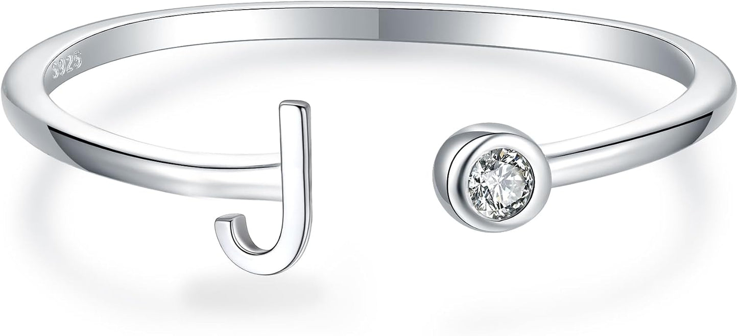 925 Sterling Silver Initial Letter Birthstone Rings for Women Adjustable 1-12 Month Birthstone Alphabet Stacking Ring for Teens Girls Stackable Birthstone Rings Birthday Jewelry Gift for Daughter Mom
