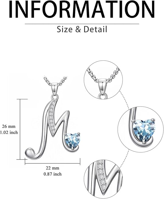 Birthday Gifts for Women Alphabet A to Z Initial Birthstone Pendant Necklaces for Women - 18k White Gold Plated Personalized Name Jewelry Anniversary Graduation Gifts for Wife Her Daughter Girlfriend(with Gift Box)