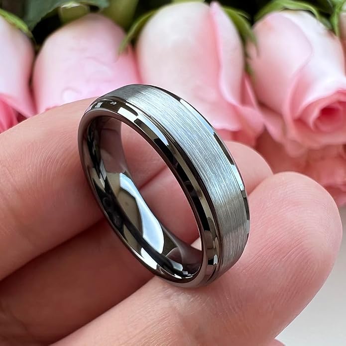 TUTISS 6mm 8mm Tungsten Rings for Men Women Fashion Engagement Wedding Bands Brushed Finish Stepped Beveled Edges Comfort Fit