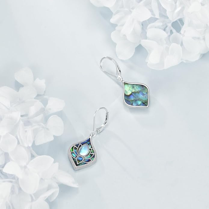 Lotus Earrings Sterling Silver Lotus Flower Dangle Drop Earrings Yoga Jewelry Gifts for Women