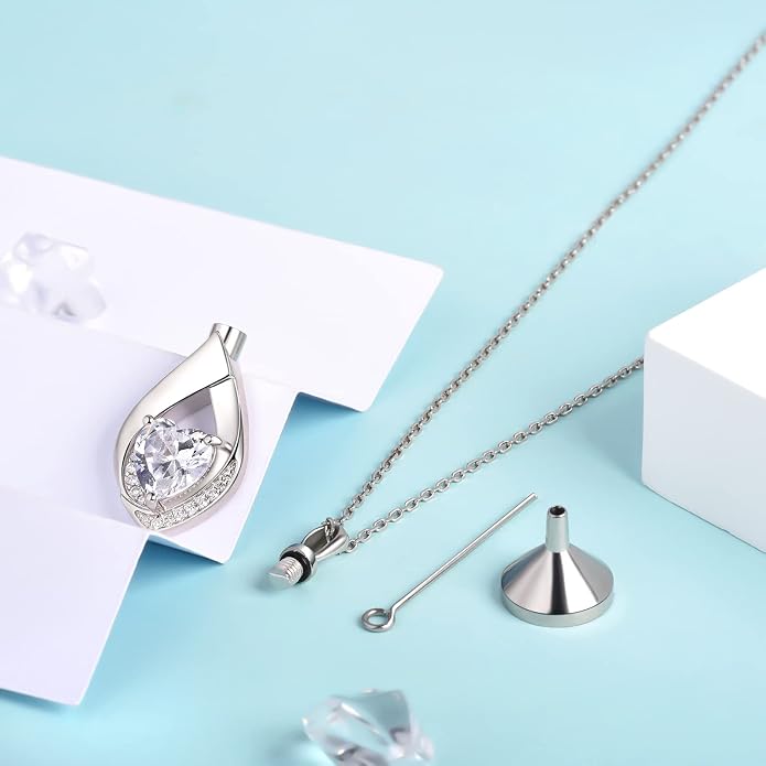 Cremation Jewelry 925 Sterling Silver Teardrop Urn Necklace for Ashes Heart Shape Memorial Keepsake Pendant for Human Ashes for Women Gift