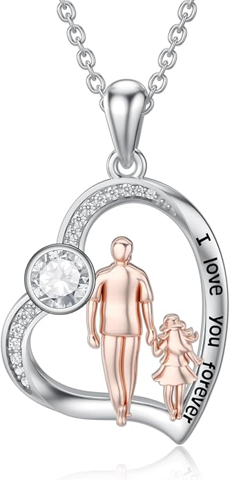 PROESS S925 Sterling Silver Daughter Heart Pendant Necklace from Dad Mom I Love You Forever Jewelry