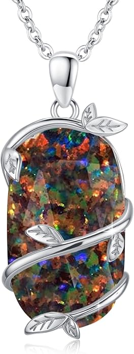 Bar Opal Leaf Necklace For Women S925 Sterling Silver White Opal Pendant with Leaf Charm Bar Pendant Jewelry Gift For Mom Daughter Wife