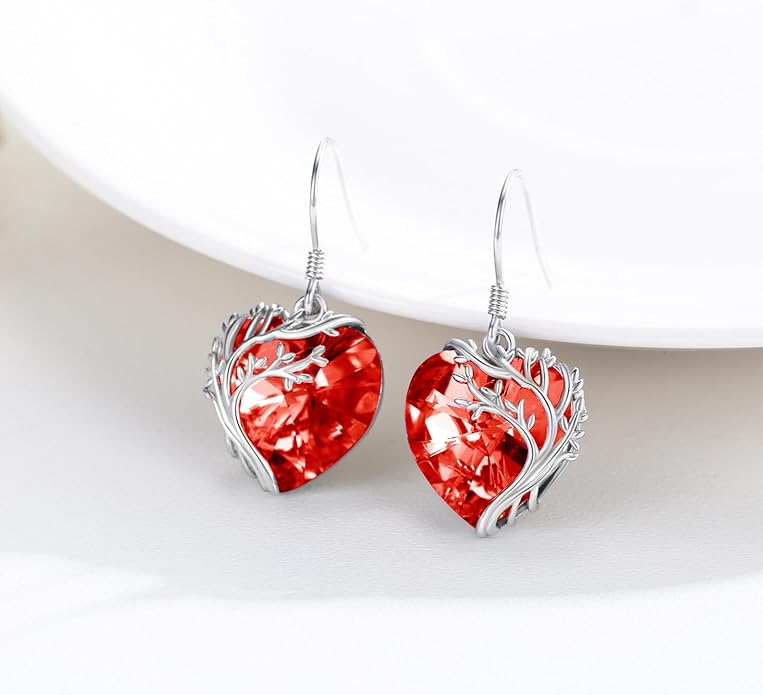 Tree of Life Earrings for Women 925 Sterling Silver Tree of Life Drop Earrings with Heart Crystal Tree of Life Jewelry Birthday Anniversary Party Gifts for Women Girls