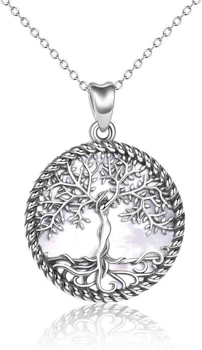 ONEFINITY Tree of Life Necklace for Women Sterling Silver Abalone Shell Crystal Tree of Life Pendant Necklace Family Tree Jewelry for Mom Daughter Sister Girls Christmas Gifts