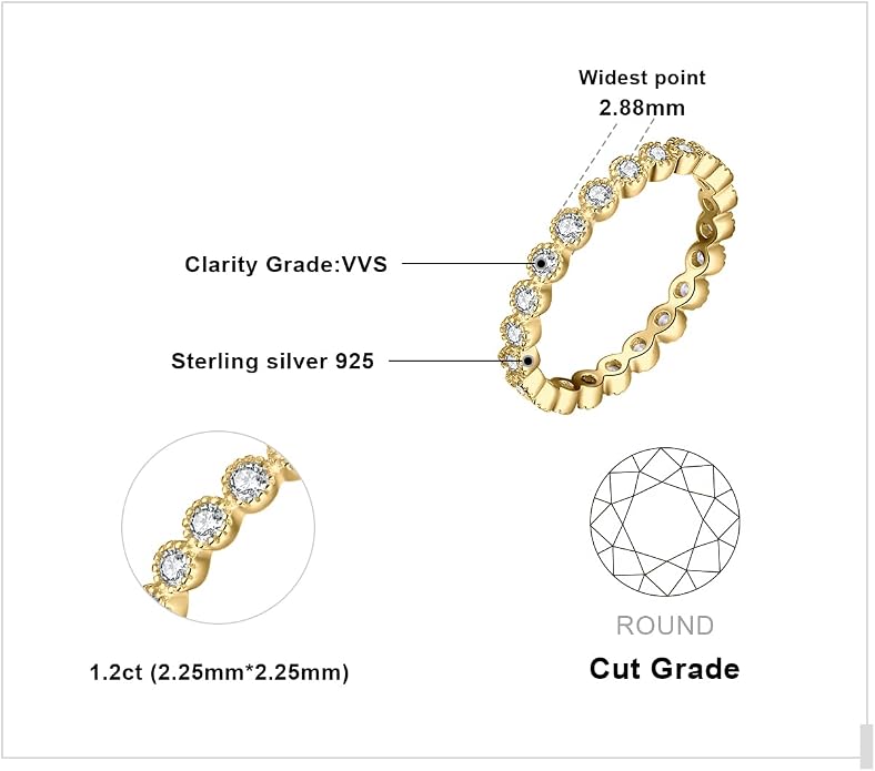 JewelryPalace 14K Gold Plated 925 Sterling Silver Rings for Women, Cubic Zirconia Promise Rings for Her, Stackable Wedding Bands Rings for Women Set Size 4-12