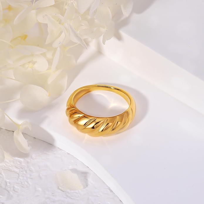 Gold Silver Rings Set for Women Chunky Statement Rings ZC Dome Evil Eye Croissant ring Thick 18K Gold Plated Band Rings