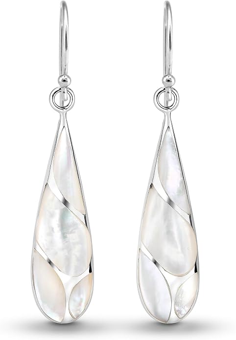 AeraVida Vintage Stone Teardrop Birthstone Sterling Silver Earrings, 9x45 mm | Dangle Earrings for Women
