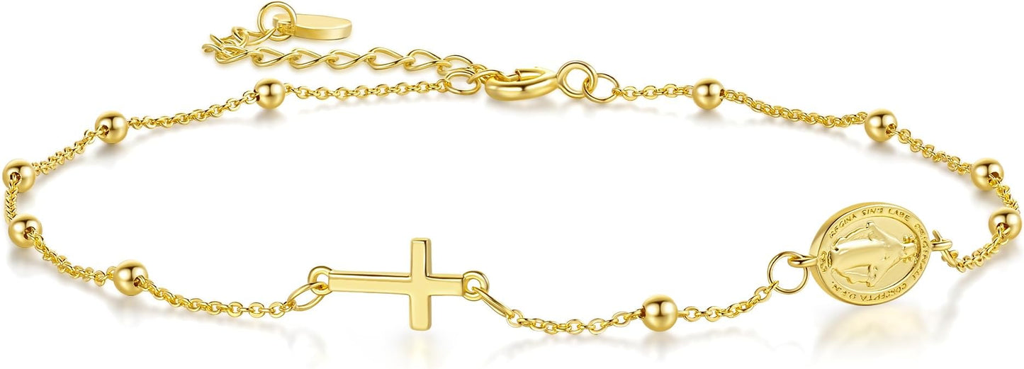 14K Gold Anklets for Women Gold Ankle Bracelets for Women Cross Anklets for Womens with Cross and Jesus Medallion