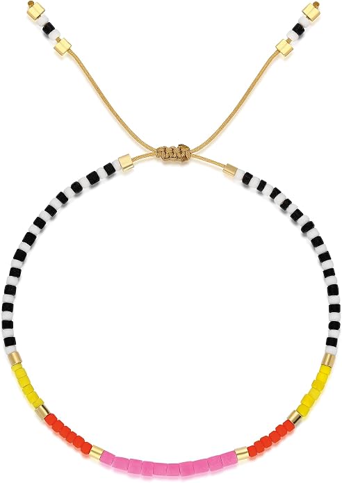 NAZ COLLECTION – Dainty Seed Bead Bracelet, Handmade Multicolor Bohemian Stackable Beaded Bracelets, Colorful Beach Surfer Boho Bracelets, Adjustable Charm String, Summer Jewelry for Women, ADULT Bracelets